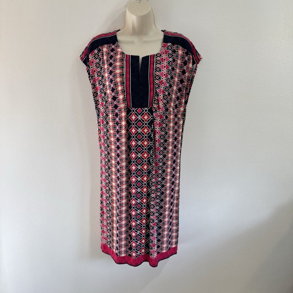 Laudry by Shelli Segal Shift Dress S Geometric Stretch Pink Blue Preppy Colorful
